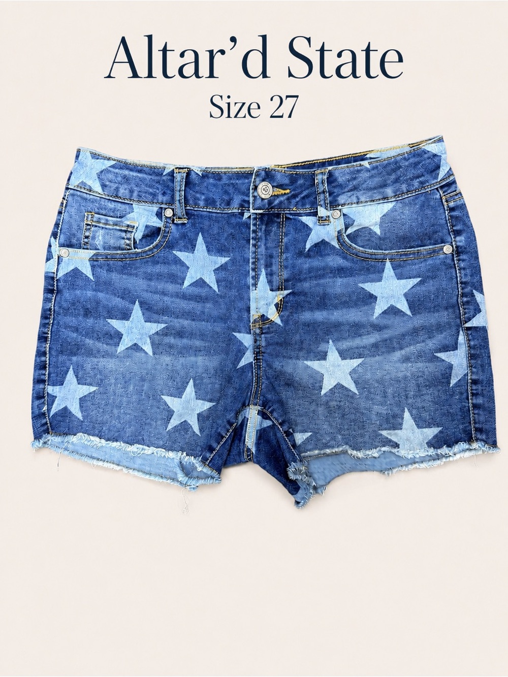 Altar’d State Star Print High Rise Frayed Denim Shorts Size 27